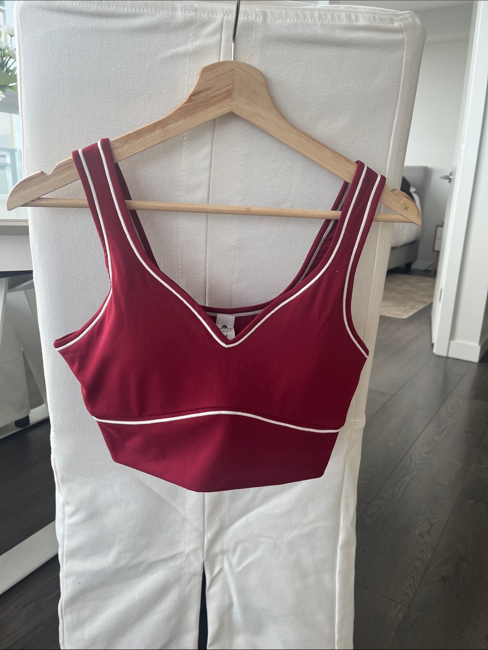 90 Degree By Reflex Burgundy Sports Bra with White Piping